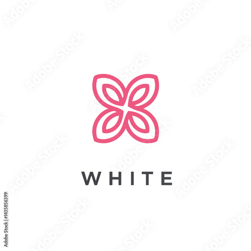 Elegant pink line art logo creating symmetrical flower or butterfly shape for beauty, spa, or wellness brands.
