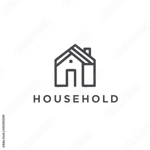Minimalist line art house logo icon for household, real estate, home goods, or construction branding.
