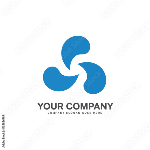 Abstract blue logo with three swirling petal or drop shapes, suggesting motion, connection, or trinity concept.

