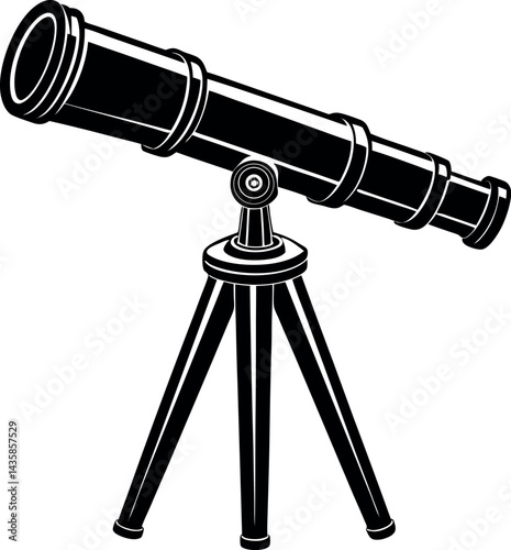 Telescope Icon Silhouette in Black | Vector for Space Science and Research Vector