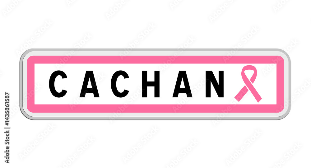 Panneau de sortie de Cachan, Val-de-Marne, Île-de-France avec Ruban Octobre Rose Panneau de sortie de Cachan, Val-de-Marne, Île-de-France avec Ruban Octobre Rose