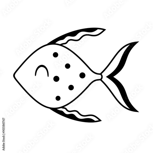 Black and white fish clipart, cartoon sea character. Fish doodle. Ocean animal hand drawn vector illustration in flat style	
