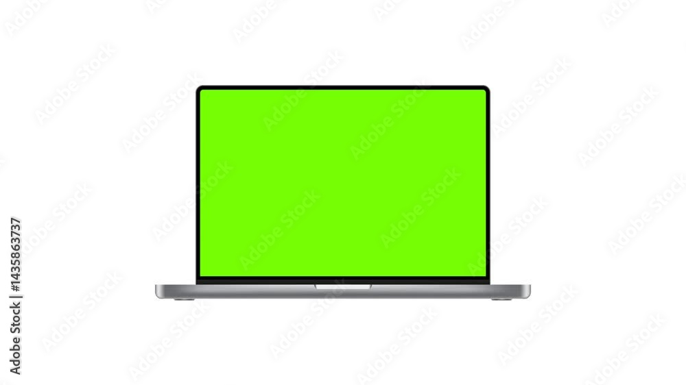 Animated Laptop Front View, Opening Mockup With Green Screen, For WebSite Presentations, Isolated on White Background