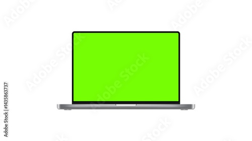 Animated Laptop Front View, Opening Mockup With Green Screen, For WebSite Presentations, Isolated on White Background