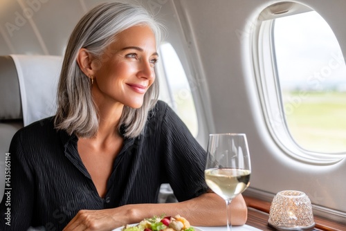Wallpaper Mural Elegant Mature Woman Enjoying a Luxury Flight Torontodigital.ca