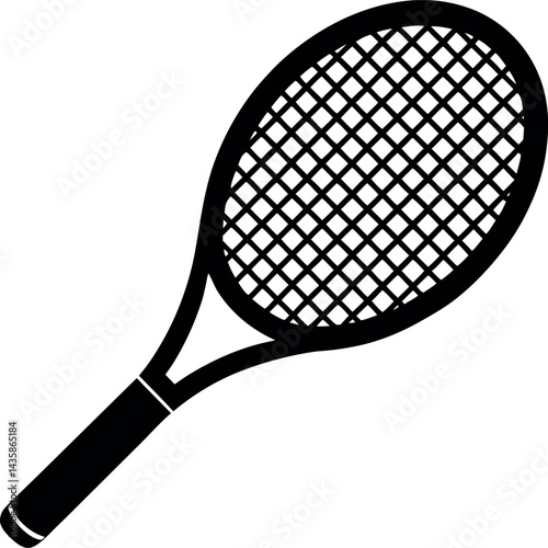 Tennis Racket Icon in Black Silhouette | Vector for Athletic Design & Tennis Sports Vector