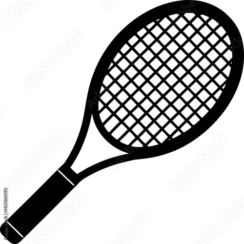Tennis Racket Icon in Black Silhouette | Vector for Athletic Design & Tennis Sports Vector
