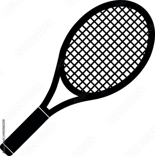 Tennis Racket Icon in Black Silhouette | Vector for Athletic Design & Tennis Sports Vector