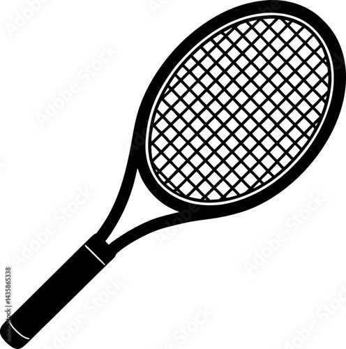 Tennis Racket Icon in Black Silhouette | Vector for Athletic Design & Tennis Sports Vector