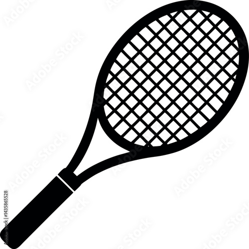 Tennis Racket Icon in Black Silhouette | Vector for Athletic Design & Tennis Sports Vector