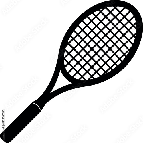 Tennis Racket Icon in Black Silhouette | Vector for Athletic Design & Tennis Sports Vector