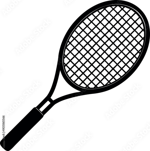Tennis Racket Icon in Black Silhouette | Vector for Athletic Design & Tennis Sports Vector