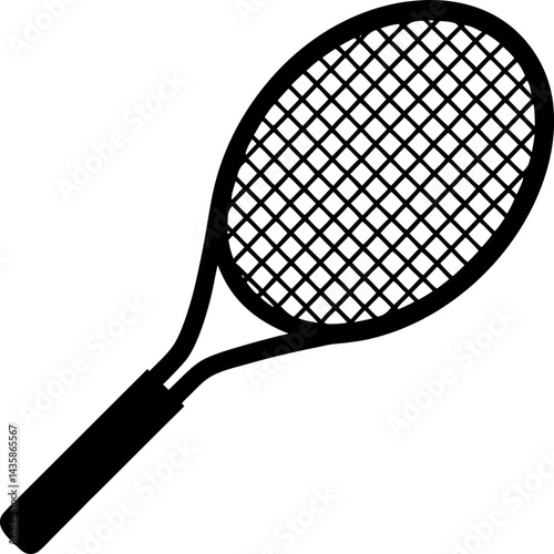 Tennis Racket Icon in Black Silhouette | Vector for Athletic Design & Tennis Sports Vector