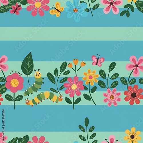 Wallpaper Mural Blooming Stripes & Crawling Delights AI Generated Torontodigital.ca