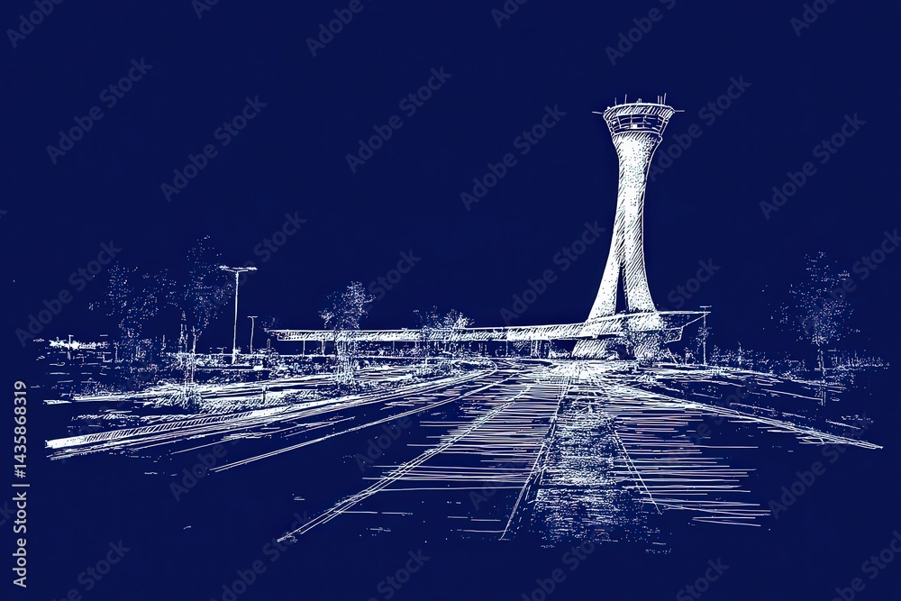Futuristic Airport Architecture with Control Tower and Runway Design