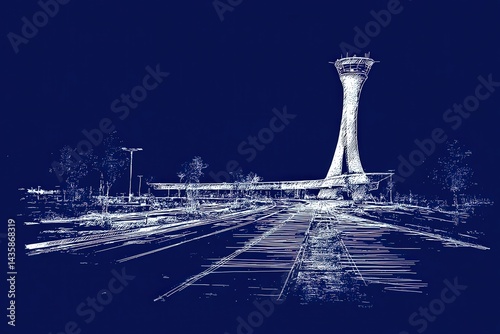 Obraz na płótnie Futuristic Airport Architecture with Control Tower and Runway Design w salonie