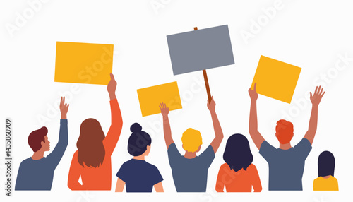 Activists demonstrating with signs, symbol of unity and solidarity
