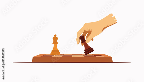 Hand moving black chess pawn on board, strategic gameplay