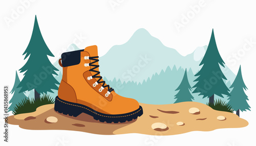 Stylish hiking boot on trail in nature, adventure symbolism