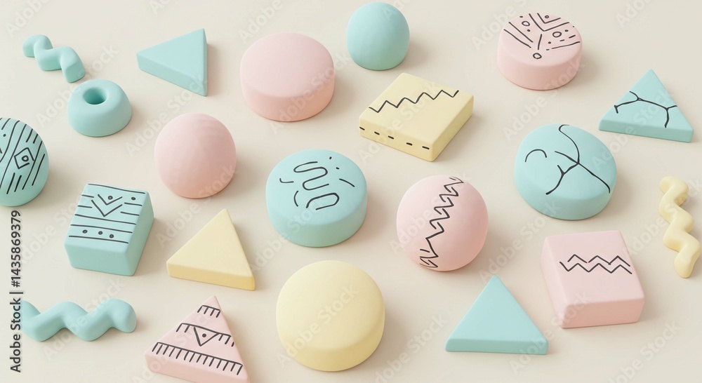 Obraz premium Pastel Geometric Shapes Background Abstract Minimalist Design 3D Rendered Shapes