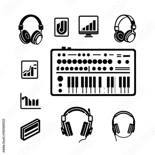 音楽とヘッドホンのアイコンセット｜Music and Headphone Icon Set
