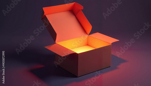 Obraz na płótnie Open cardboard box glowing warm for product packaging and Black Friday w salonie