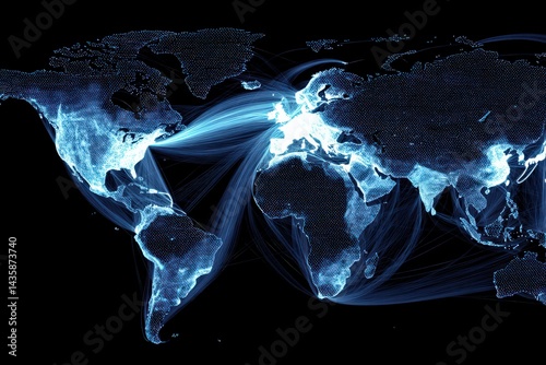 Obraz na płótnie Global Connection Map with Digital Lines and Bright Oceanic Networks w salonie