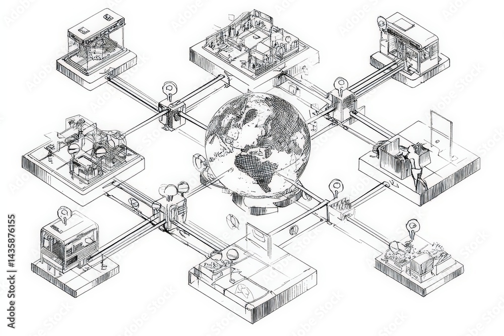 Global Network Concept Illustrating Digital Connections and Data Flow