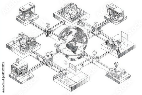 Global Network Concept Illustrating Digital Connections and Data Flow