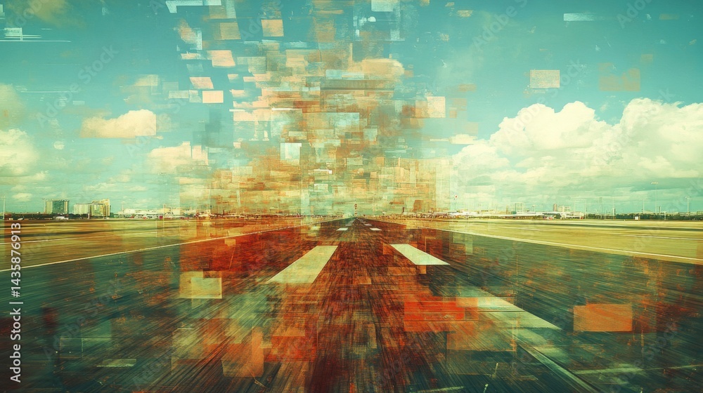 Fototapeta premium Abstract Digital Glitch Landscape with Road and Sky