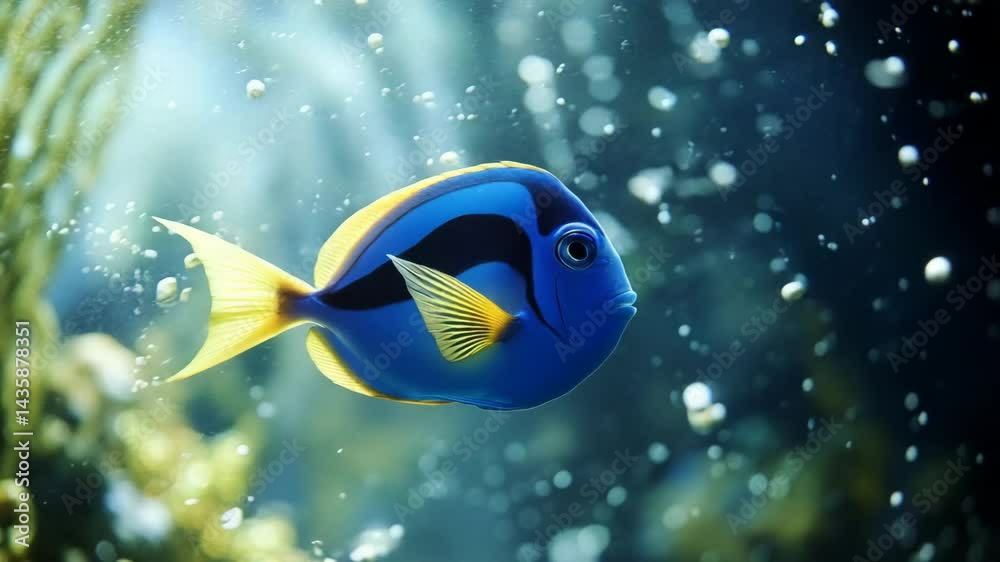 fish in aquarium, blue fish, swimming