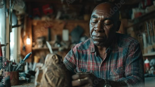 Wallpaper Mural Craftsman Engaged in Wood Carving in an Artisan Workshop with Natural Light and Tools Torontodigital.ca