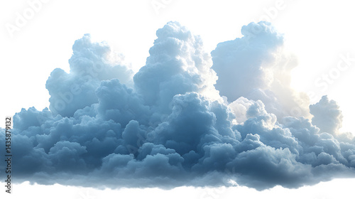 Panoramic cumulus clouds top view, isolated on white background