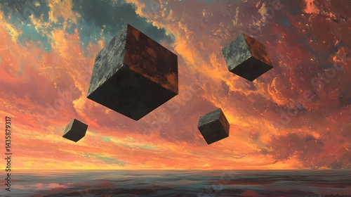 cubes floating in the cyber space