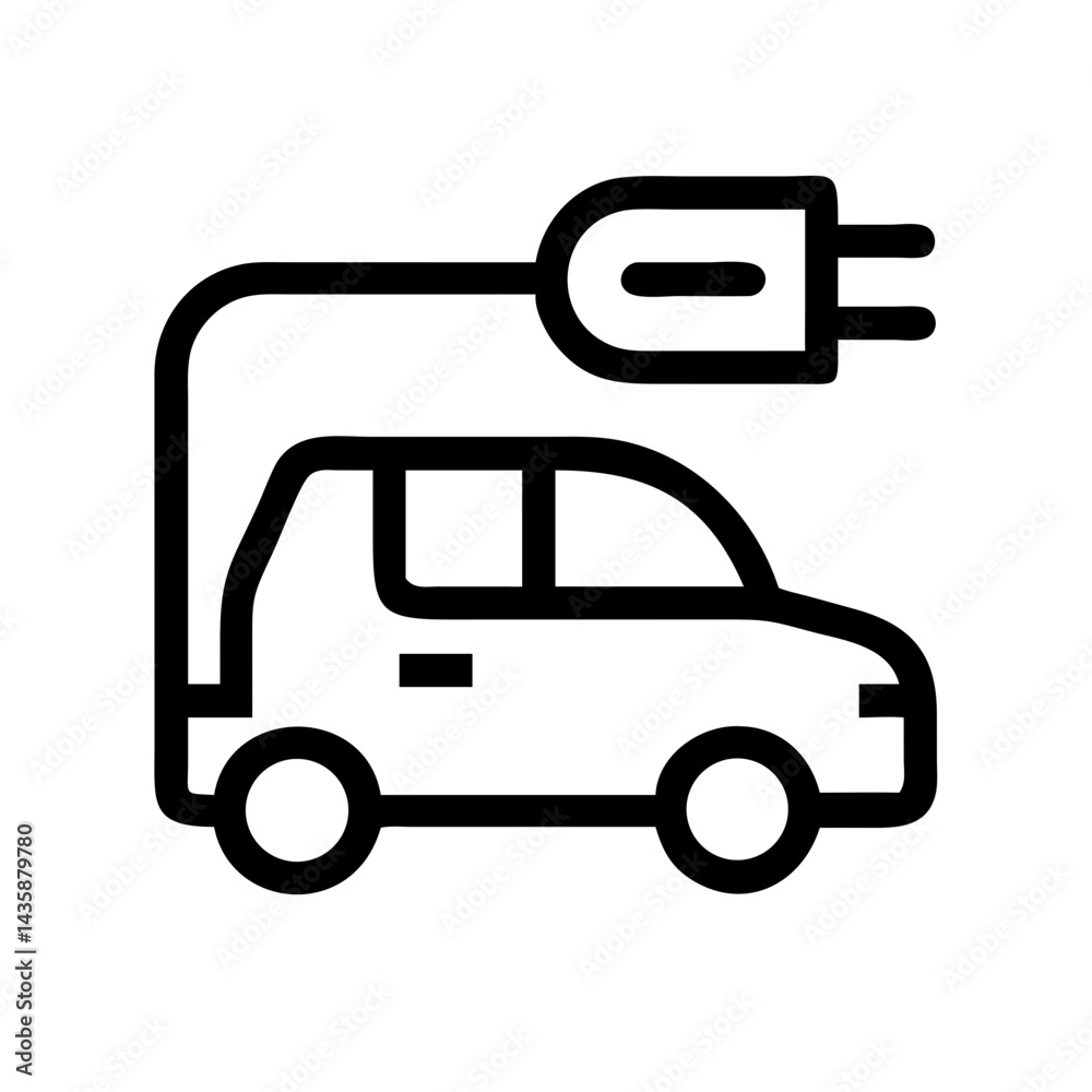 Fototapeta premium An icon shows a modern, eco-conscious electric car, charged by a cable. A clear symbol of sustainable transport.