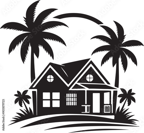 the palm tree silhouette victor design black and white background.
