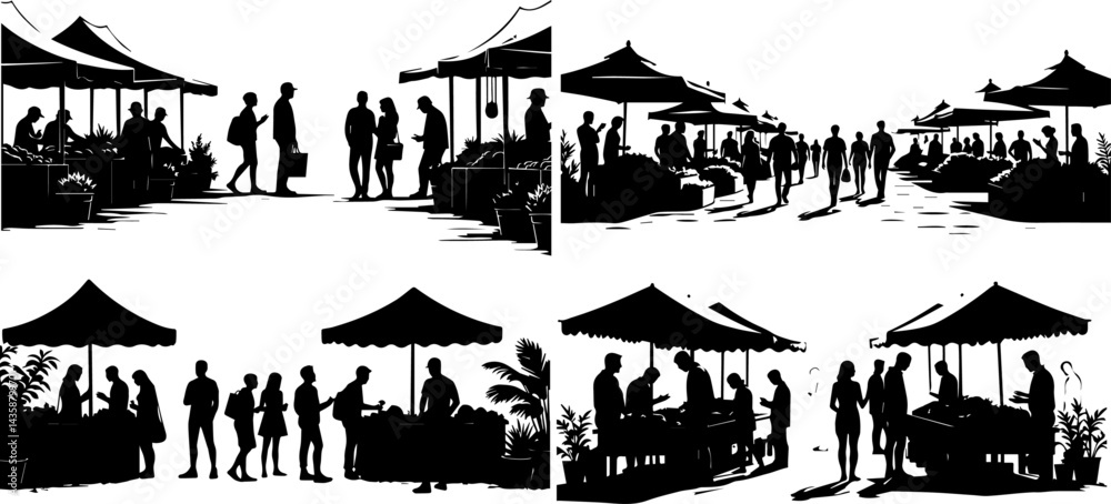 Naklejka premium A Day at the Market: Community and Commerce