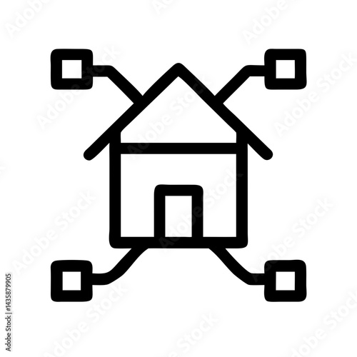 Smart home technology symbol, a conceptual house with four surrounding linked nodes 