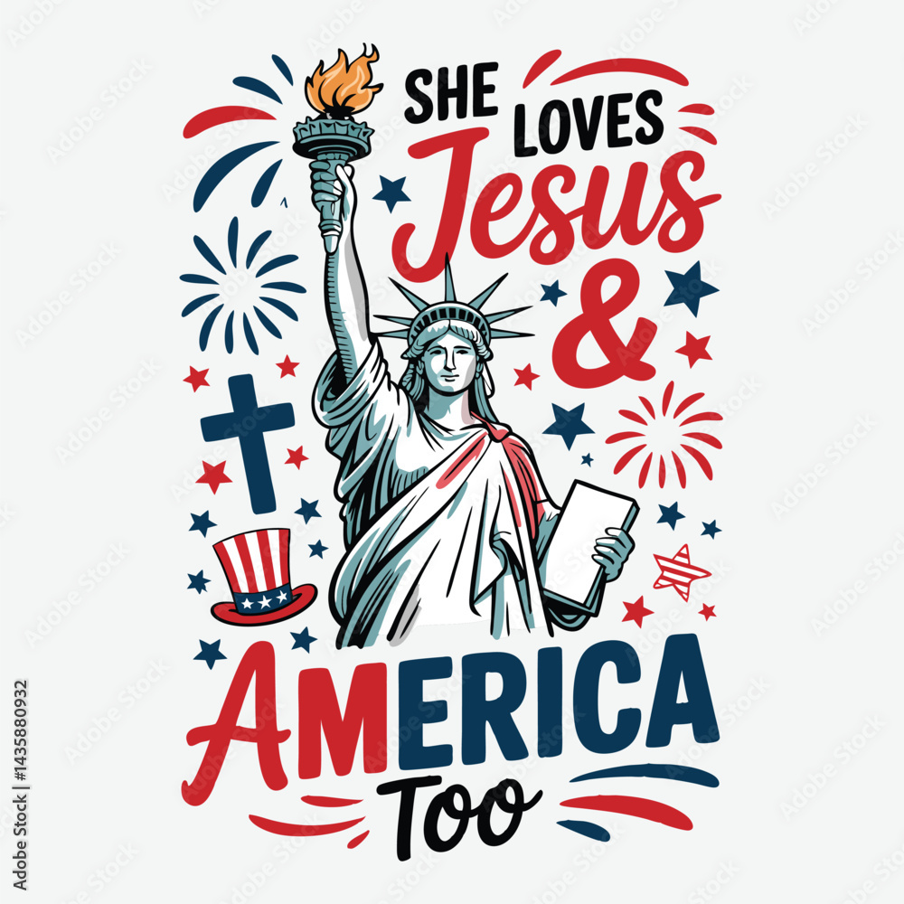 Obraz premium He Loves Jesus & America Too T-Shirt Design