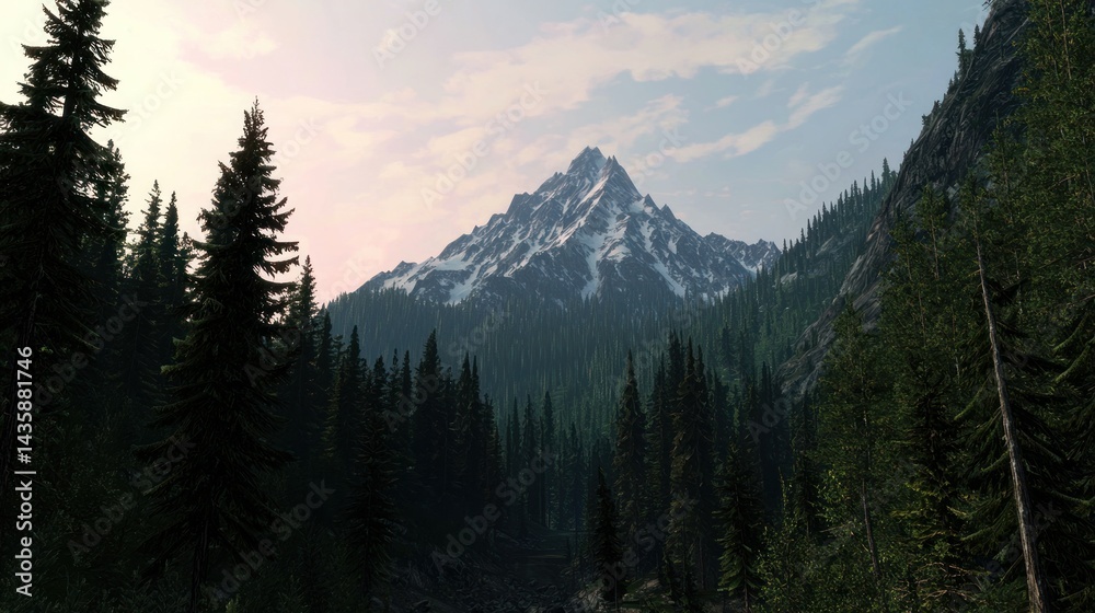 Fototapeta premium Mountain peak, forest, sunrise, tranquil scenery