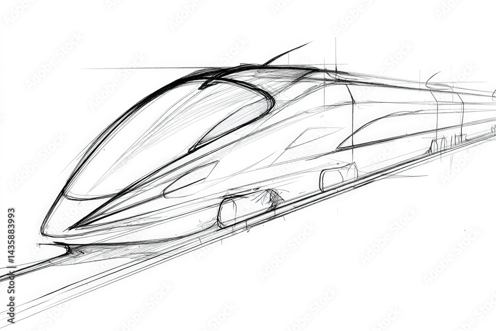 High-Speed Train Sketch Design for Modern Transportation Concept