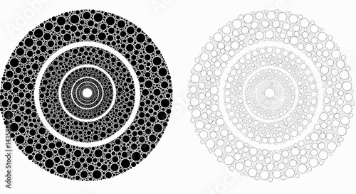 Digital illustration on a white background showing two different forms of a geometric spiral design presented in a bold, cartoonish writing style. Vector Illustration