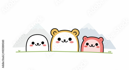 Cute Seal and Toasty Bread Character Pair in Front of Mountains