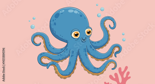 Playful Blue Octopus Tentacles with Bubbles