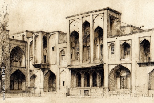 Historic Architecture in Sketch Style, Detailed Artistic Illustration