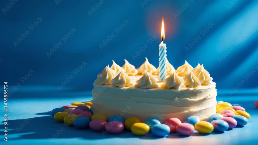 Black candle design with number and celebration elements in animation