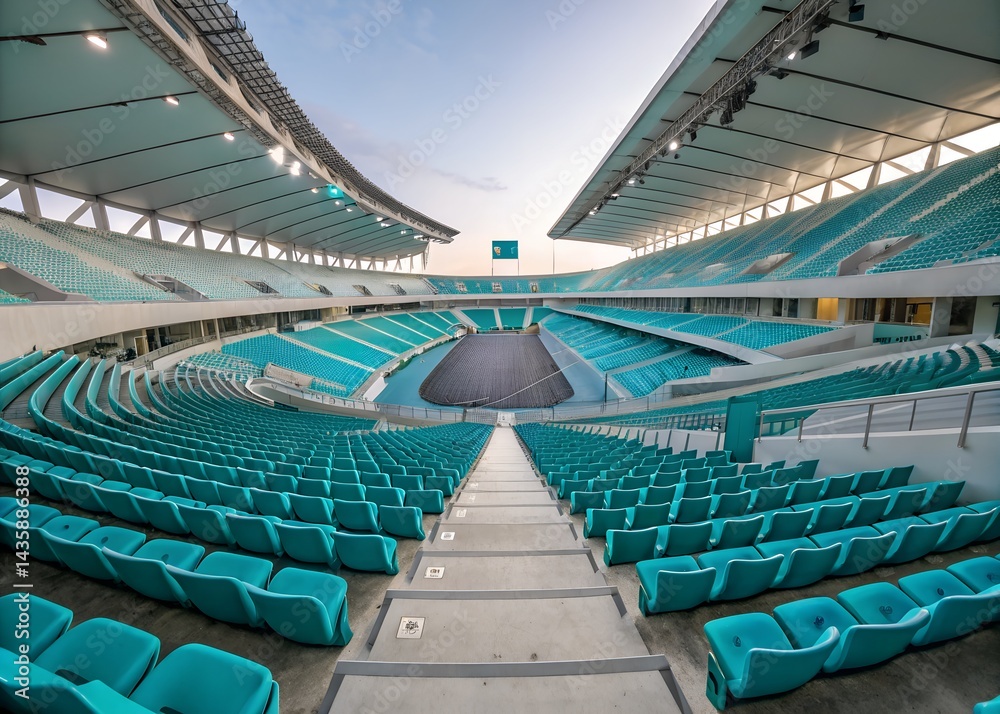 Fototapeta premium Modern Stadium with Teal Seating and Clear Sky
