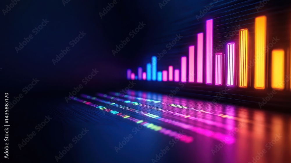 Neon graph display of audio data in a dark room Neon graph display of audio data in a dark room