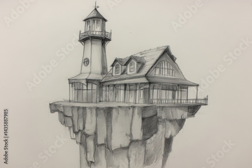 Obraz na płótnie Imaginative Lighthouse House on Cliffside with Dramatic Landscape w salonie