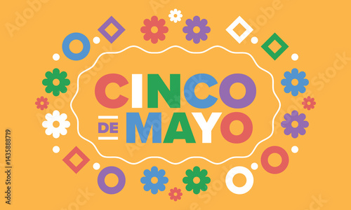 Cinco de Mayo in Mexico. Traditional mexican fiesta in May. National happy holiday with carnival, festival and parade. Latin american and spanish pattern. Illustration with sombrero. Vector poster